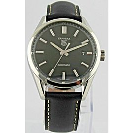 TAG HEUER CARRERA WV211B.FC6202 BLACK LEATHER AUTO SILVER MENS LUXURY WATCH