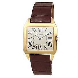 Cartier Santos Dumont 18k Yellow Gold Leather Manual Silver Men's Watch