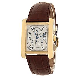 Cartier Tank Francaise 18k Yellow Gold Leather Quartz Silver Mens Watch