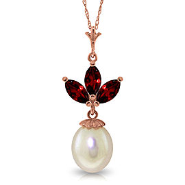 14K Solid Rose Gold Necklace with Cultured Pearl & Garnets