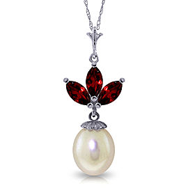 4.75 CTW 14K Solid White Gold Necklace Cultured Pearl Garnet