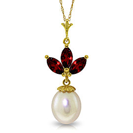 4.75 CTW 14K Solid Gold Necklace Cultured Pearl Garnet