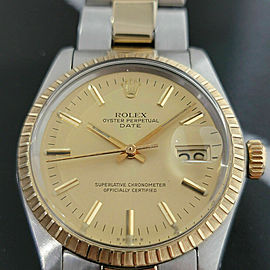 Mens Rolex Oyster Perpetual Date 1505 35mm 14k Gold ss Automatic 1970s RA165