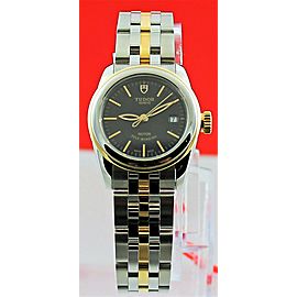 NEW TUDOR GLAMOUR DATE 51003-68013 26MM LADIES 18K GOLD BLACK LUXURY WATCH