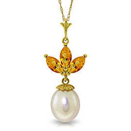 4.75 CTW 14K Solid Gold Necklace Cultured Pearl Citrine