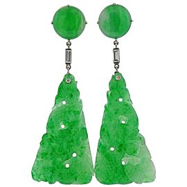 Platinum Diamond Carved Jade Drop Earrings