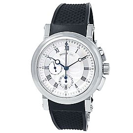 Breguet Marine 18k White Gold Black Rubber Auto Silver Men's Watch