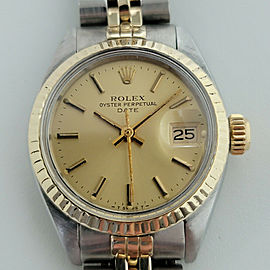 Ladies Rolex Oyster Date 6917 26mm 18k Gold SS Automatic 1980s