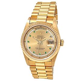 Rolex Day-Date 18k Yellow Gold President Diamonds Emerald Champagne Watch 18238