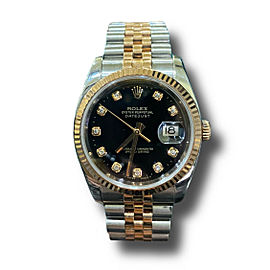 Rolex Datejust 36mm 18k Rose Gold /Steel Black Diamond Dial