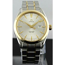 OMEGA SEAMASTER AQUA TERRA 2317.30 SILVER SWISS QUARTZ MIDSIZE 18K GOLD WATCH