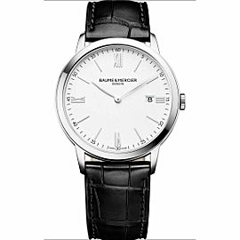 BAUME ET MERCIER CLASSIMA MENS BLACK LEATHER WATCH 10323