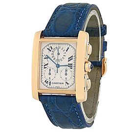 Cartier Tank Francaise 18k Yellow Gold Leather Quartz Silver Mens Watch