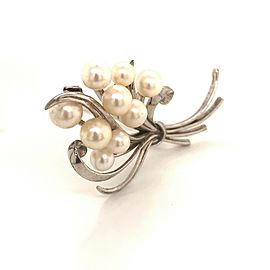 Mikimoto Estate Akoya Pearl Brooch Sterling Silver