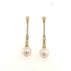 Diamond Akoya Pearl Earrings 14k Yellow Gold 8.4 mm Certified