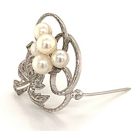 Mikimoto Estate Akoya Pearl Brooch Sterling Silver 6 mm 5.37 Grams M214