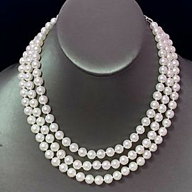 Diamond Akoya Pearl Necklace 18.25" 14k Gold 7.5 mm Certified