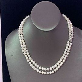 Diamond Akoya Pearl Necklace 18" 14k Gold 6.5 mm Certified