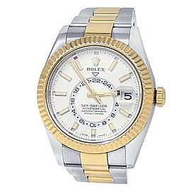 Rolex Sky-Dweller 18k Yellow Gold Stainless Steel Oyster White Mens Watch