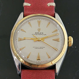 Mens Rolex Oyster Perpetual 6085 34mm 14k SS Bubbleback Automatic 1950s RA213