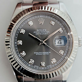 Mens Rolex Datejust II 116334 41mm Rhodium Diamond Dial Automatic 2010s RJC150