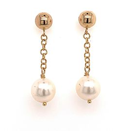 Akoya Pearl Dangle Earrings 1.25" 14k Gold 8.19 mm Certified $990 017542