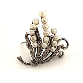 Mikimoto Estate Akoya Pearl Brooch 5 mm Sterling Silver 6.42 Grams M219