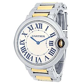 Cartier Ballon Bleu 18k Yellow Gold Stainless Steel Quartz Silver Watch