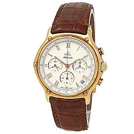 Ebel 1911 Chronograph 18k Yellow Gold Leather Auto White Men's Watch