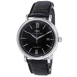 IWC Portofino Stainless Steel Black Leather Automatic Black Men's Watch