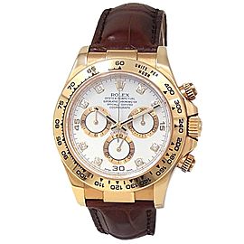 Rolex Daytona 18k Yellow Gold Brown Leather Automatic White Men's Watch