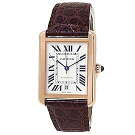 Cartier Tank Solo XL 18k Rose Gold Leather Automatic Silver Men's Watch W5200026