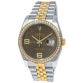 Rolex Datejust 18k Yellow Gold Steel Jubilee Brown Floral Ladies Watch 116243