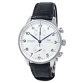 IWC Portugieser Chronograph Stainless Steel Leather Silver Men's Watch IW371605