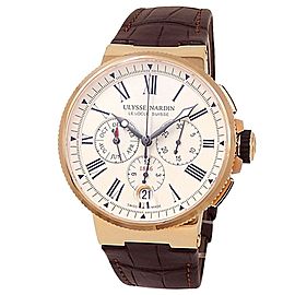 Ulysse Nardin Marine 18k Rose Gold Leather Auto White Men's Watch