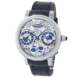 Bovet Dimier Recital 17 18k White Gold Blue Leather Manual Skeleton Men's Watch