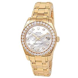 Rolex Datejust 18k Yellow Gold Pearlmaster Diamonds Mother of Pearl Watch