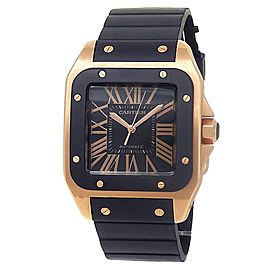 Cartier Santos 100 XL 18k Rose Gold Rubber Automatic Black Men's Watch