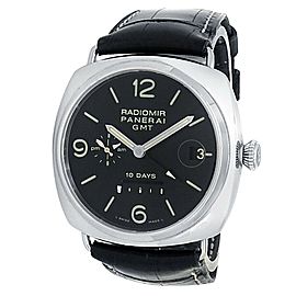 Panerai Radiomir 10 Days GMT 18k White Gold Leather Black Men's Watch PAM00235