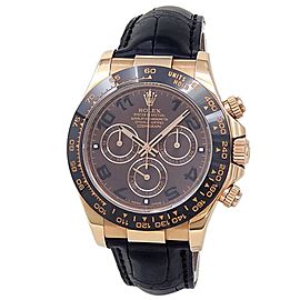 Rolex Daytona 18k Rose Gold Black Leather Automatic Chocolate Men's Watch 116515