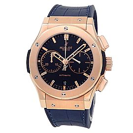 Hublot Classic Fusion 18k Rose Gold Leather Auto Black Mens Watch