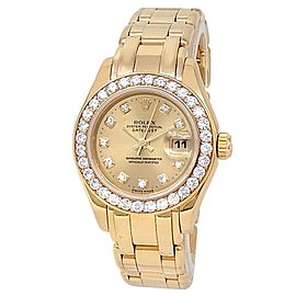 Rolex Datejust 18k Yellow Gold Pearlmaster Auto Champagne Ladies Watch 69298