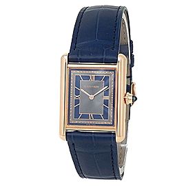 Cartier Tank Louis 18k Rose Gold Leather Manual Silver Blue Men's Watch WGTA0058