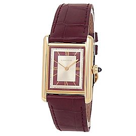 Cartier Tank Louis 18k Yellow Gold Leather Manual Silver Red Mens Watch WGTA0059