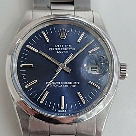 Mens Rolex Oyster Perpetual Date Ref 15000 35mm Blue Dial Automatic