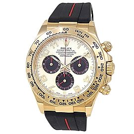 Rolex Daytona 18k Yellow Gold Black Rubber Automatic White Men's Watch