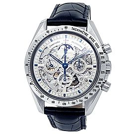 Omega Speedmaster Moon Phase Platinum Leather Skeleton Men's Watch