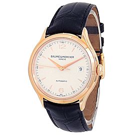 Baume & Mercier Clifton 18k Rose Gold Leather Auto Silver Men's Watch