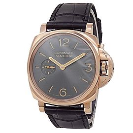 Panerai Luminor Due 18k Rose Gold Black Leather Manual Grey Men's Watch