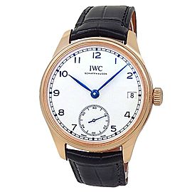 IWC Portugieser 18k Rose Gold Black Leather Manual White Men's Watch